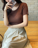 [Planning] Beria U-neck Ribbed Short Sleeve Knit