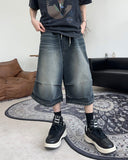 Epearl pintuck Bermuda denim pants