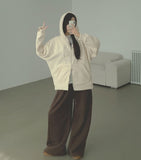 Loose Fit Two-Way Soft Embroidered Hood Zip-Up