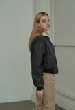 Overfit Washed Crop Leather Bomber Jumper