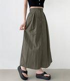 Whith Lining In Skirt Banding Rustling Nylon Pintuck Long Skirt
