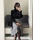 Gelmade Hound Check Brushed Span Flare Skirt