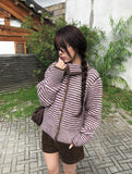 Mud Collar Stripe Color Matching Knit Cardigan