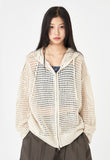 Mesh summer 2-way knit hood zip-up