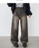 Winter Side Cut Fleece Brushed Wide Fit Denim Pants