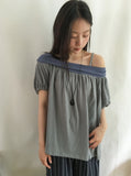 Kahini Off-shoulder Tie Shirring Short Sleeve Tee