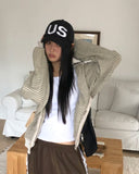 Bima Stripe Pocket Loose Fit Long Sleeve Hooded Zip-Up