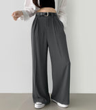Two Pin Tuck Belt Set Wide Slacks Pants