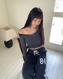 Fumo Snap Button Ribbed One-Off Shoulder Long Sleeve T-Shirt