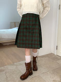 Avet Retro Check Pleated Midi Skirt
