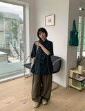 Syuing pin tuck banding wide linen pants