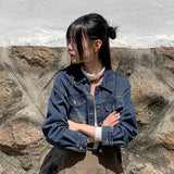 Donic Vintage Washing Pintuck Denim Cropped Jacket