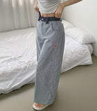 Stripe Heart Embroidery Patch Avant Wide Fit Pants