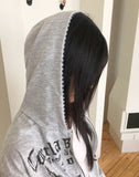 Hummus Lettering Print Stripe Color Matching Snap Button Long Sleeve Hood Zip-Up