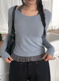 Baol Halter Frill Sleeveless Long Sleeve T-Shirt Set