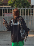 Fran vintage lettering over long sleeves