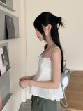 Blena Heart Strap Button Lace Cropped Sleeveless Blouse