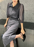 Della Pintuck A-Line Long Skirt (Belt Set)