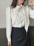 Evette Pearl Tie Puff Blouse