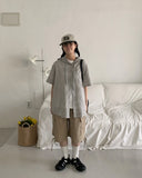 [BAONHAUS] Hapeura Check Hood Short Sleeve Shirt