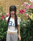 [Muffler SET] Lensa Dot Print Lace Off-Shoulder Short Sleeve T-Shirt