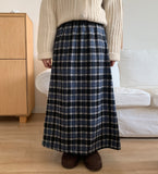 Milty banding hairy brushed check long skirt