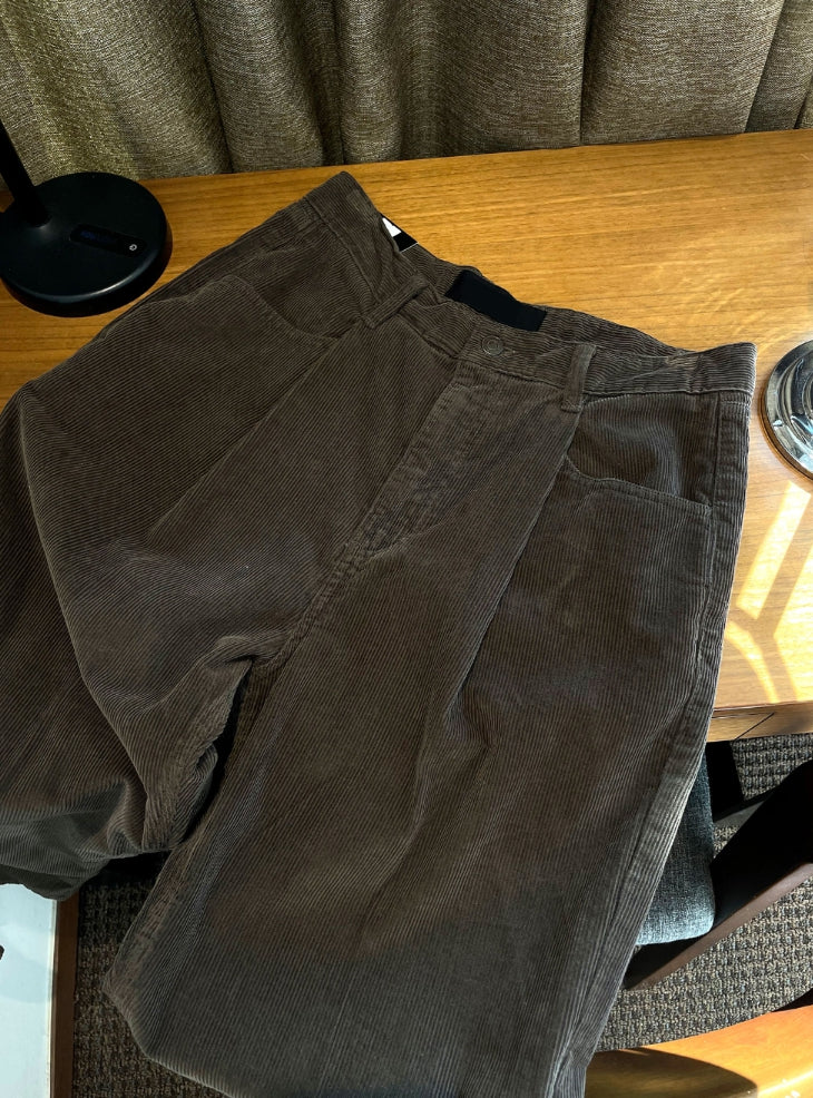 【COSYHARU】Khaki Brown Corduroy Semi-Wide Pants COSYHARU (コシハル) - カーキブラウンコーデュロイセミワイド