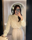 Rielson Tassel Jacquard Puff Shirring Blouse