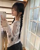 Dubi Flower Mesh See-through Long Sleeve T-shirt