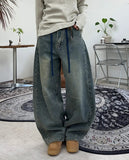 Rough Curved Washed Denim Pants