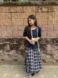 [BAONHAUS] Chemini Check Unbalance Long Skirt