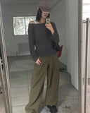 Wali Bokashi Boat Neck Off-Shoulder Long Sleeve Knit