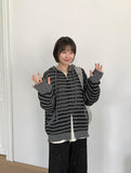 [unisex] Endel Stripe Net Hood Zip-up