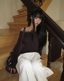 Enyu Lace Lip Neck Long Sleeve T-Shirt