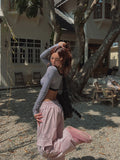 Button Stripe Mini Crop Long Sleeves