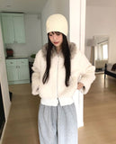 Nuha fur collar quilted short zip-up jacket
