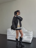 Line Washed Track Leather Jacket