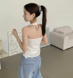 Halterneck Solid Cotton Blend Basic Fit Sleeveless