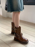 Fournette Western Chain Belt Leather Ankle Middle Boots