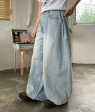 [unisex] Kirn side folding washed light blue balloon wide denim pants