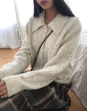 Bame Punching Collar Wool Knit Long Sleeve Cardigan