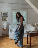 Folding Pocket Curved Damage Denim Pants