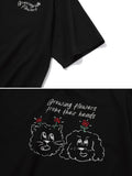 Cat Puppy Flower Embroidery Short Sleeve Tee
