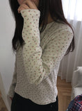 Shuji Flower Waffle Henley Neck Long Sleeve Tee