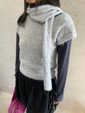 Nipped Hairy Muffler Short Sleeve Knit