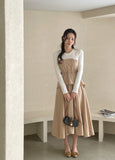 Rail Color Matching Knit Shirring Pin Tuck Flare One Piece