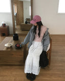 Tizen punching lace tiered long skirt