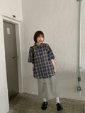 [unisex] Gotelli Linen Check Over Short Sleeve Shirt