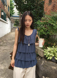 Cuzed Frill Shirring Embossed Sleeveless