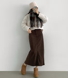 Back Slit Brushed Corduroy H-line Banding Long Skirt